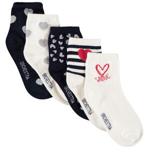 Lot de 5 paires de chaussettes fantaisie imprimé coeurs et rayures pour fille Main Lot de 5 paires de chaussettes fantaisie imprimé coeurs et rayures pour fille