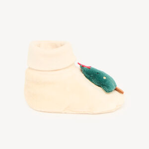 Chaussons naissance en velours avec sapin en relief 