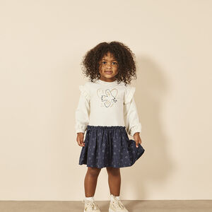 Φόρεμα bi-matière effet 2-σε-1 print πουλί για bebe κορίτσι 