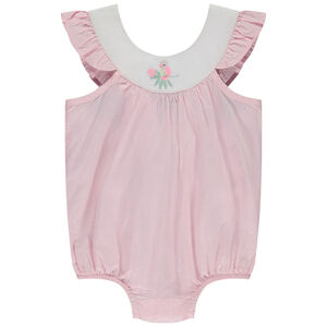 Ολόσωμο φορμάκι με ρίγες και τιράντες με βολάν για bebe κορίτσι 