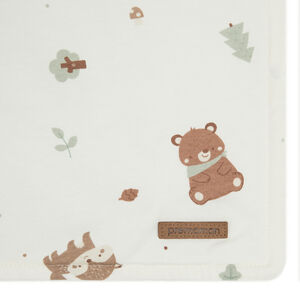 Διπλής όψης κουβέρτα bi-matière 80 x 110 cm με εκτύπωση ζώων Roi des Forêts écru sherpa και jersey 