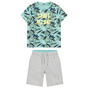 Σετ με t-shirt με σχέδιο και Βερμούδα μονόχρωμη για αγόρι 