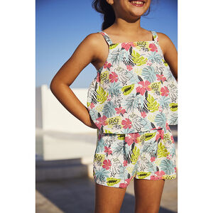 Κομπιζόν effet 2 en 1 από lyocell με τροπικό σχέδιο για κορίτσι 