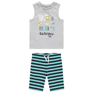 Σέτ με αμάνικο μπλουζάκι καλοκαιρινής διάθεσης και ριγέ βερμούδα 