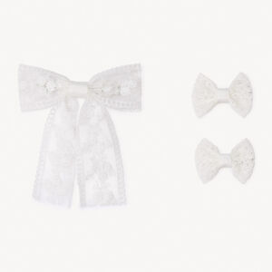 Συσκευασία 3 κλιπ με φιόγκο από κεντητό τούλι για κορίτσια 