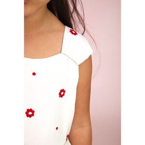 Φόρεμα κοντομάνικο με τούλι με Κεντήματα λουλούδια για κορίτσι 