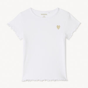 T-shirt κοντομάνικος από ριπ ύφασμα με μονόχρωμο σχέδιο και κέντημα καρδιάς για κορίτσια. 