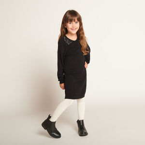 Robe unie en tricot et col claudine à strass pour fille  