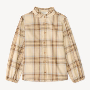 Chemise fille manches longues à carreaux col volanté 