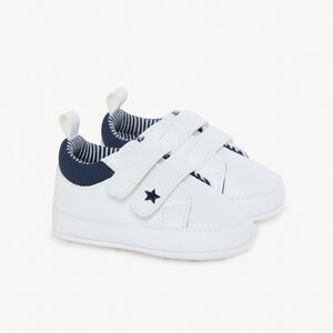 Αθλητικά παπούτσια χαμηλά μαλακά με scratch και ριγέ φόδρα για bebe αγόρι 