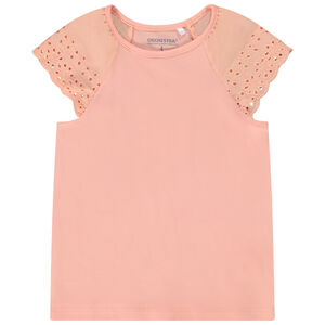 Κοντομάνικο μπλουζάκι με κέντημα αγγλικής δαντέλας μονόχρωμο για κορίτσι 