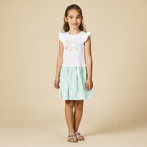 Φόρεμα κοντομάνικο effet 2 en 1 print με γκλίτερ για κορίτσι 