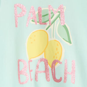 Μπλουζάκι με γυριστή πλάτη και γυαλιστερή εκτύπωση για κορίτσια 