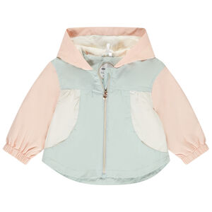 Αδιάβροχο με εφέ colorblock και κουκούλα για μωρό κορίτσι 