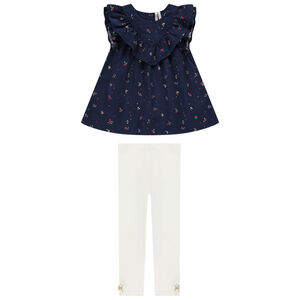 Ensemble tunique en twill imprimé fantaisie et legging en côtes pour bébé fille 