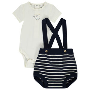 Σέτ 2 τμχ. με ριγέ σορτσάκι με τιράντες για μωρό αγόρι 