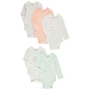 Σετ από 5 κορμάκια με μακριά μανίκια σε jersey για bebe κορίτσι 