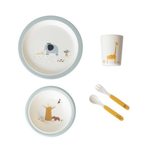 Set repas 5 pièces en mélamine Savane écru/bleu 