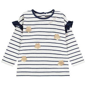 T-shirt rayé à manches longues avec broderie pour bébé fille Main T-shirt rayé à manches longues avec broderie pour bébé fille