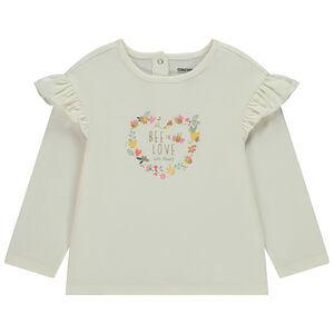 Μπλουζάκι μακρυμάνικο με βολάν και φαντεζί σχέδιο για bebe κορίτσι 