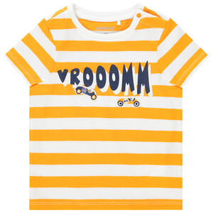 T-shirt κοντομάνικο ριγέ με μήνυμα για bebe αγόρι 