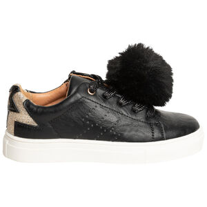 Αθλητικά παπούτσια χαμηλά δερματίνη για κορίτσι με πομ πον και παγιέτες 