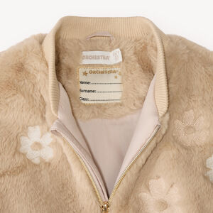 Veste fille en fausse fourrure brodée de fleurs 