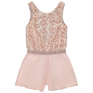 Κοντή ολόσωμη φόρμα bi-matière με πεταλούδες από τούλι για κορίτσι 