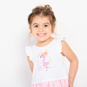 Φόρεμα φαντασίας με φλαμίνγκο και βολάν για μωρό κορίτσι 