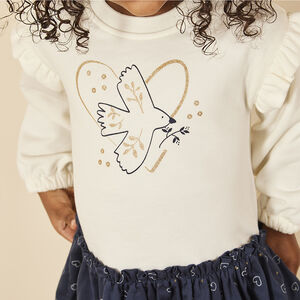 Φόρεμα bi-matière effet 2-σε-1 print πουλί για bebe κορίτσι 