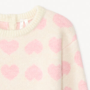 Πλεκτό πουλόβερ με μακριά μανίκια και ροζ καρδιές για μωρό κορίτσι 