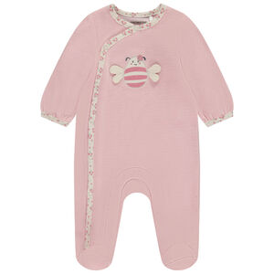 Φορμάκι μονόχρωμο βελουτέ με κεντημένο patch μέλισσα για bebe κορίτσι 