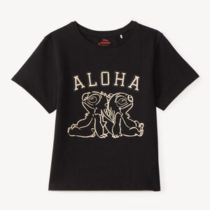 T-shirt κοριτσιού με κοντά μανίκια και κέντημα Stitch και Angel 