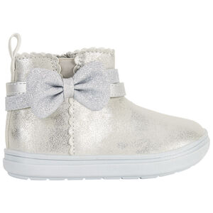 Μποτάκια ασημί με φαντεζί φιόγκο για bebe κορίτσι 