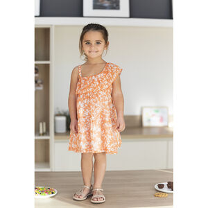 Robe à bretelles asymétriques imprimé fleuri pour fille Main Robe à bretelles asymétriques imprimé fleuri pour fille