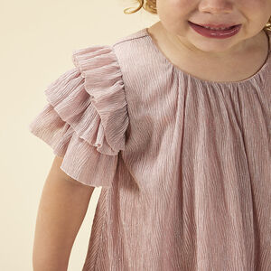 Φόρεμα γιορτής με κοντά μανίκια, λαμπερό effet plissé για bebe κορίτσι 