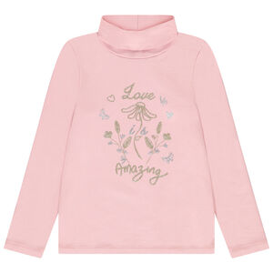 Πλεκτό μπλουζάκι με ψηλό λαιμό και φανταστικό γυαλιστερό τύπωμα για κορίτσι 