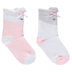 Σετ με 2 ζευγάρια κάλτσες με ζάκαρ μοτίβο και φιόγκο 