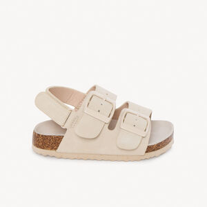 Σανδάλια με διπλές αγκράφες και ροζ ιμάντα με αυτοκόλλητο για κορίτσι 