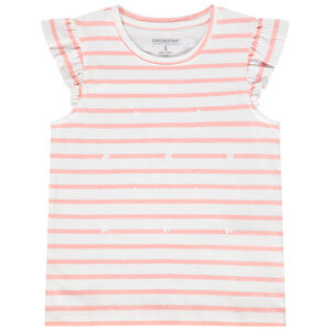 Κοντομάνικο μπλουζάκι ριγέ και print για κορίτσι 
