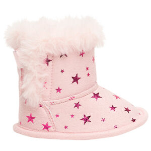 Μποτάκια μαλακά για bebe κορίτσι με αστέρια και συνθετική γούνα 