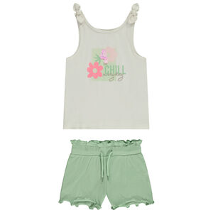 Σετ 2 τμχ. με μπλουζάκι αμάνικο φαντεζί με παγιέτες + κέντημα για κορίτσι 