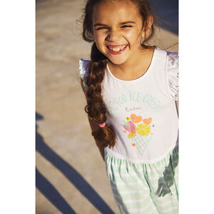 Φόρεμα κοντομάνικο με βολάν και ρίγες από jersey για κορίτσι 