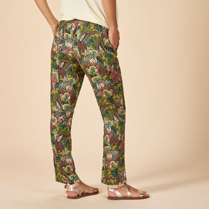 Φαρδύ και ρευστό παντελόνι με ζώνη για δέσιμο με σχέδιο φύλλων για γυναίκες 