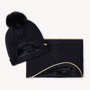 Σετ σκούφος με φουντίτσα και snood πλεκτό με εφέ πλεξούδας για κορίτσι 