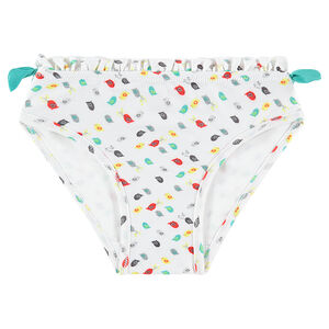 Εμπριμέ μαγιό-σλιπ με φιογκάκια και βολάν 