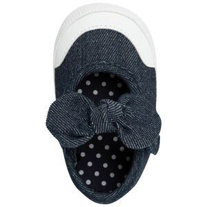 Φαντεζί ύφασμα εφέ τζιν με σκρατς και φιόγκο για μωρό κορίτσι 