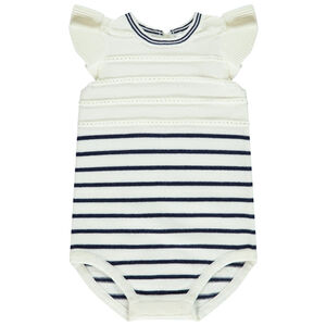 Βρεφική φορμάκι από πλεκτό με ρίγες και μανίκια με βολάν για κορίτσι 