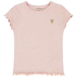 Κοντομάνικο T-shirt από πλεκτό με κέντημα καρδιά για κορίτσι 