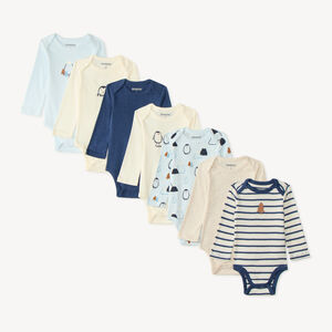 Lot de 7 bodies bébé garçon manches longues motifs pingouins 